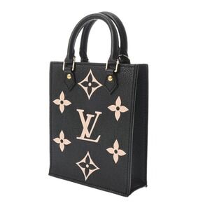 Louis Vuitton Tan Noir Leather Black Handbag Plat Beige Sac Empreinte